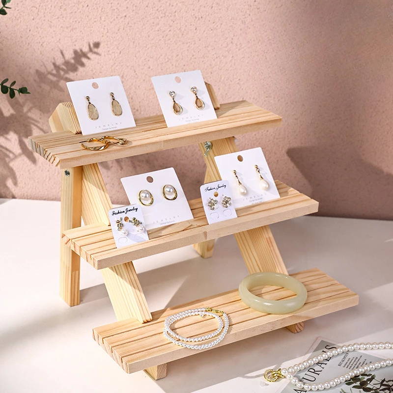 Step-like Jewelry Display Stand Made of Solid Wood 2/3/4 Layers for Earrings and Desktop Storage Rack