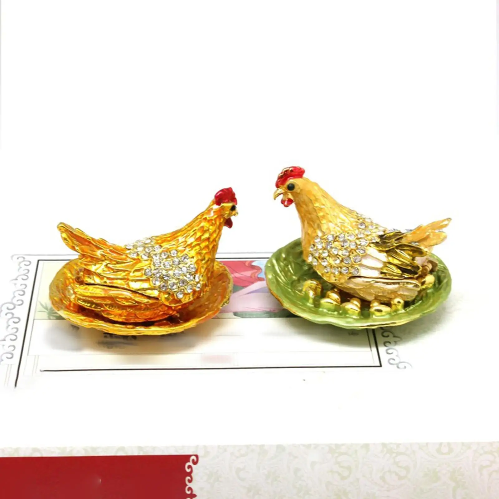 Laying Hen Figurine Small Jewelry Ring Box Collectable Decoration 2.5x1.7inch