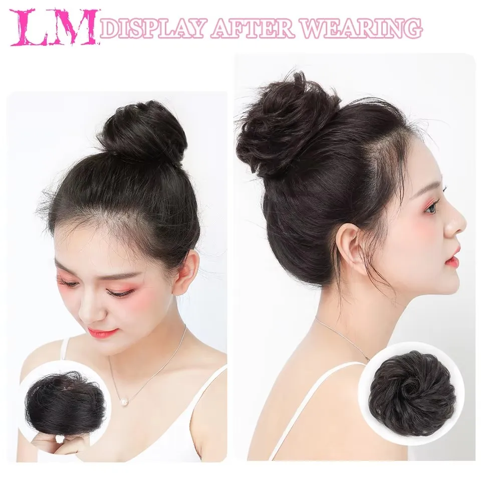 LM الاصطناعية Chignon شريط مطاطي مرن كعكة الشعر وهمية كليب في على ذيل الشعر تمديد أوبدو قطعة شعر ذيل حصان للنساء #4