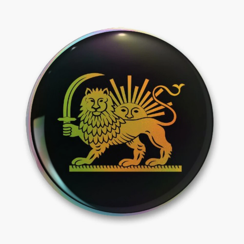 Iranian Lion and Sun | National Symbol | Persia Pin Holographic Star Heart Pin Brooches Laminated Button Fashion Accessory