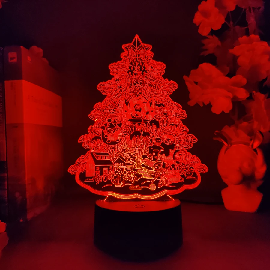 Merry Christmas Tree 3D Hologram Light Santa Clause Home Decor Vivid Christmas Decoration Tree Ornaments RGB Night Lamp Gift