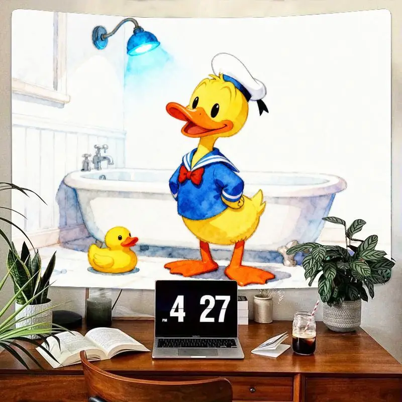 

1PC Adorable Cartoon Sailor Duck Bathroom Tapestry Funny Animal Polyester Wall Art Kids Room Bedroom Decor Gift for Duck Fans