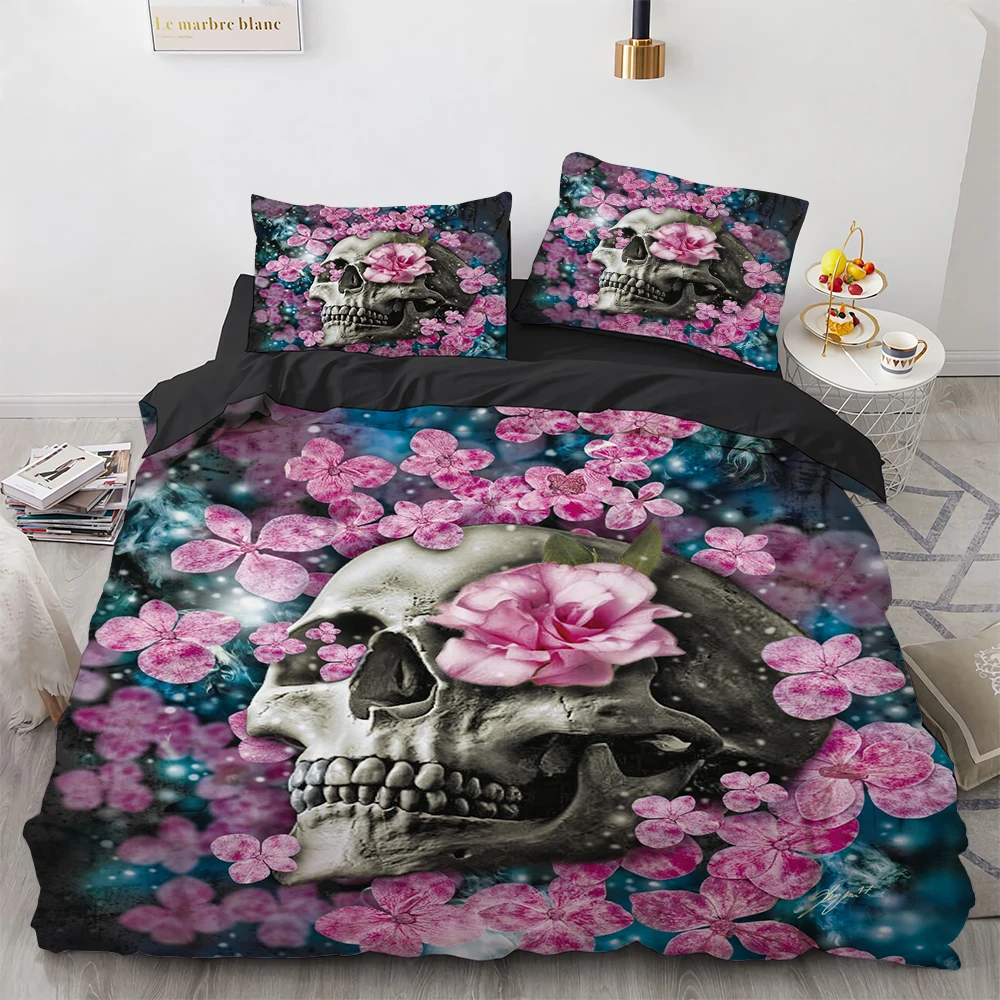 

Spider Web Bedding Duvet Cover Set Halloween Theme Rose Skull Print Comforter Cover Boys Girls Microfiber Bedspread Cover Set