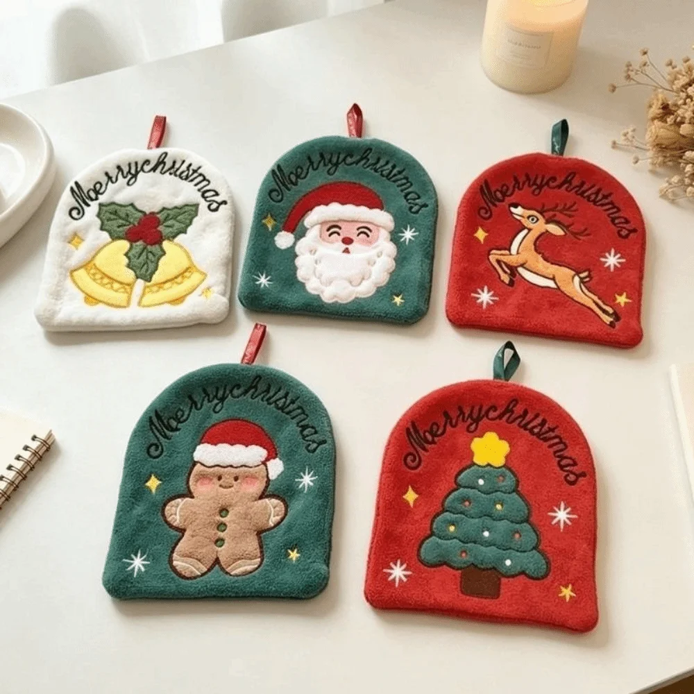 Water Absorption Christmas Hand Towels Quick-drying Hanging Christmas Tree Handkerchiefs Coral Fleece Hanging Wipes Xmas Decor