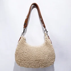 Faux Fur Saddle Bags For Women Luxury Designer Handbag Purses 2024 New In PU Vintage Imitation lambswool Small Underarm Shoulder