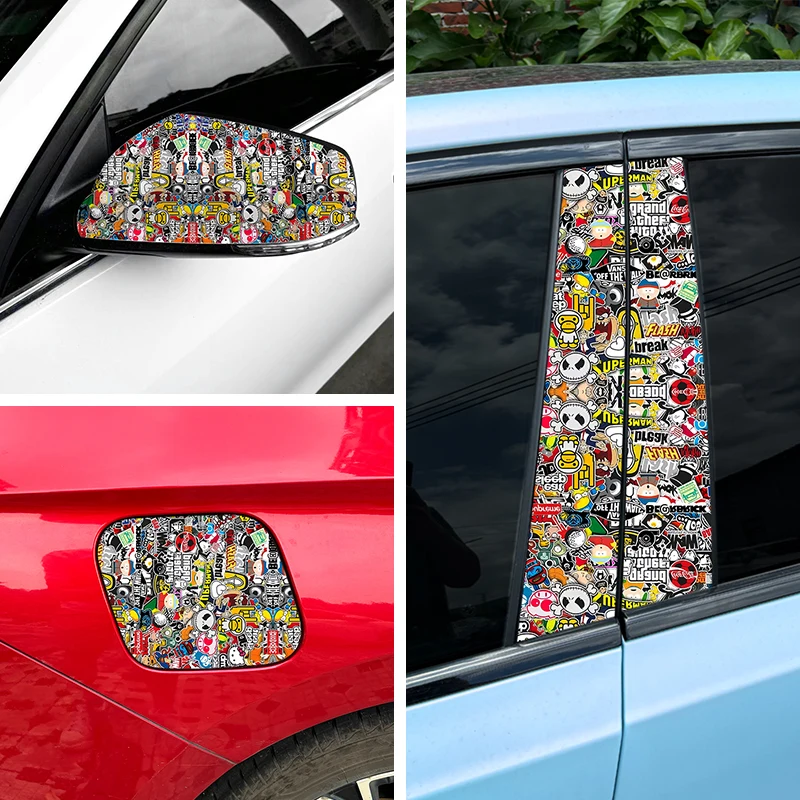 1 Roll JDM Graffiti Painting Car Film Waterproof Suncreen Auto Rear Mirror Fuel Tank Cap B Pillar Body Skateboards Sticker Decor