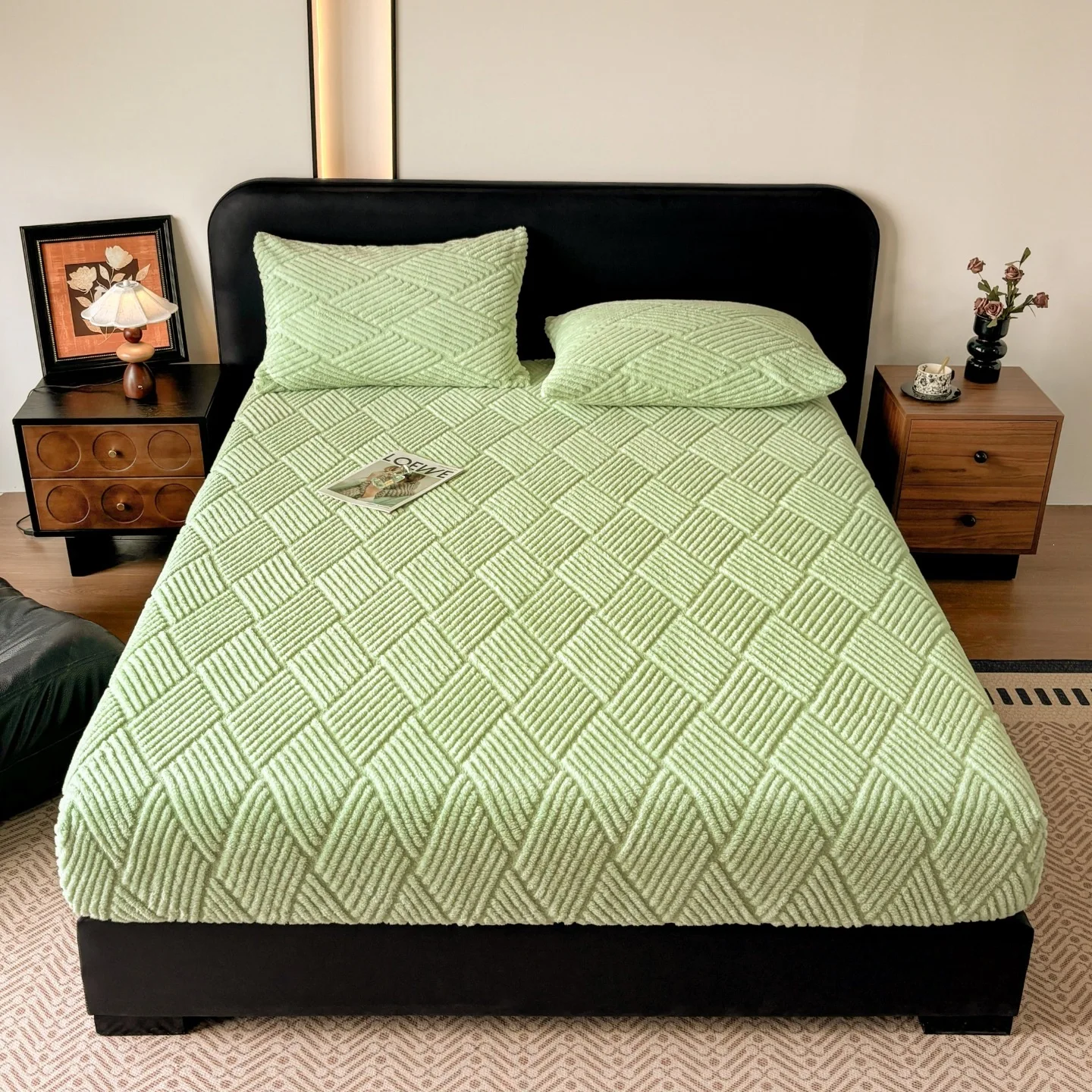 Winter Bed Sheet Set Velvet Fitted Sheet with Pillowcase Queen King Bedding Set Bedspread Mattress Cover 3pcs Bed Linens Set