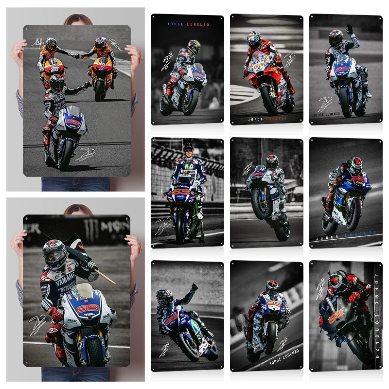 Jorge Lorenzo MotoGP Wall Art Metal Posters Customizable Vintage Metal Tin Signs for Fans Man Cave Decoration Garage Decorations