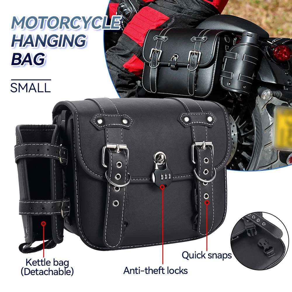 Motorbike Leather Side Bags Side SaddleBags For Harley Crown Prince Benda Lifan Black Waterproof Large Side Storage Bags