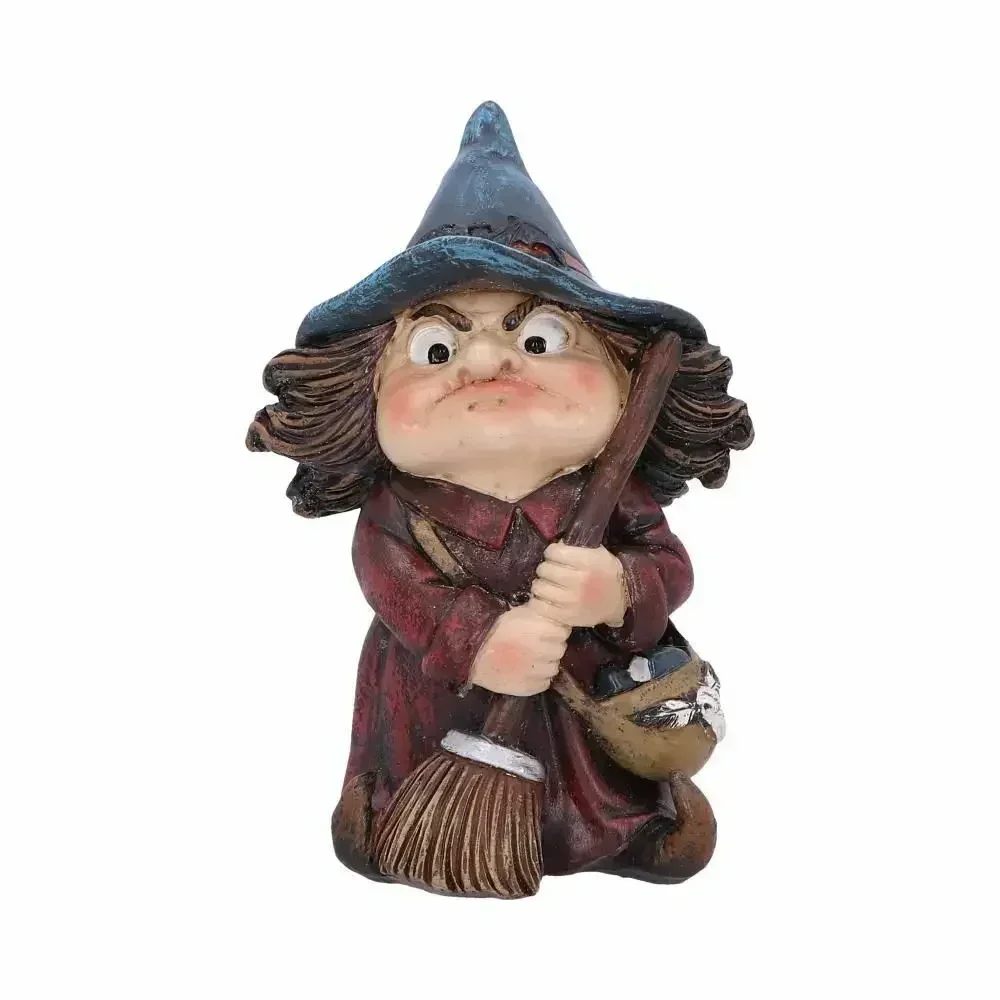 Toil Small Witch and Broomstick Figurine,Trouble Magic Witch Dwarf Ornaments Halloween Decoration Home Decoration