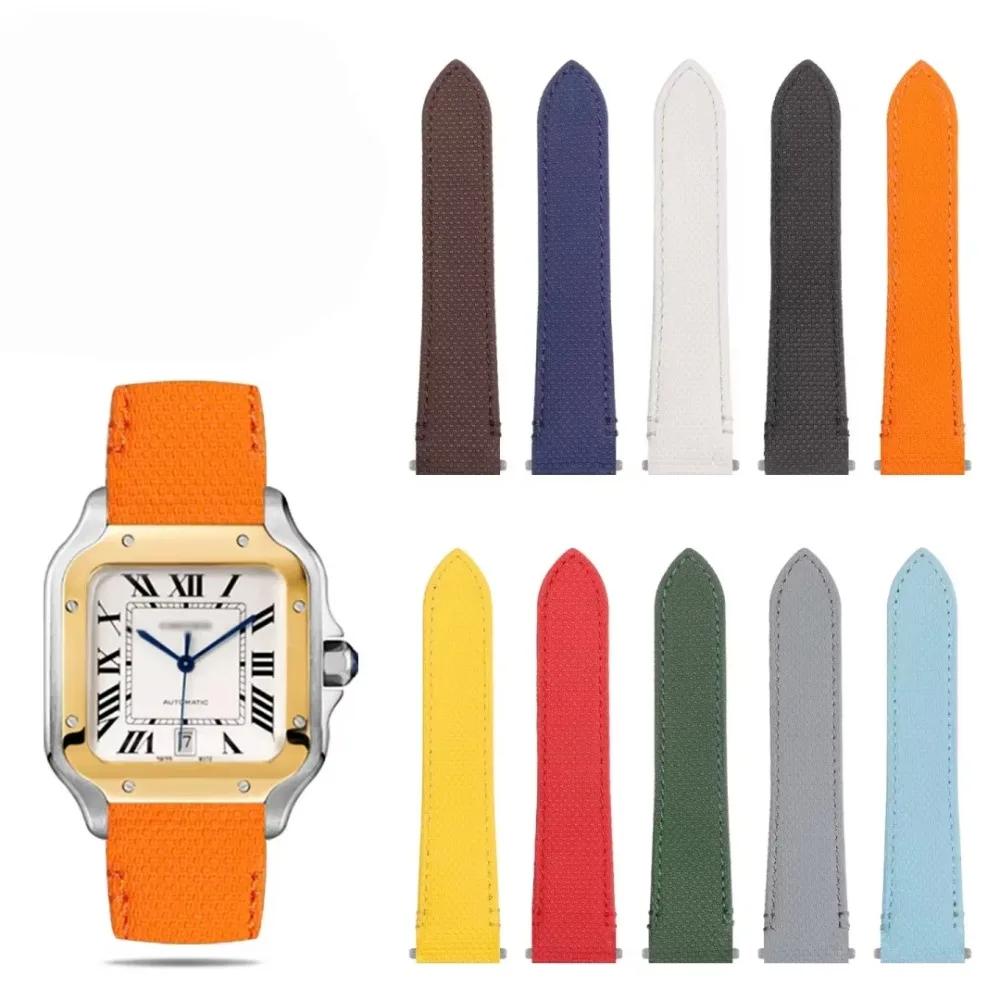 Fit For Cartier Santos Sailcloth FKM Rubber Watch Strap 20mm/23mm/24mm Size With Original Steel End Linking Watch Band - view 6