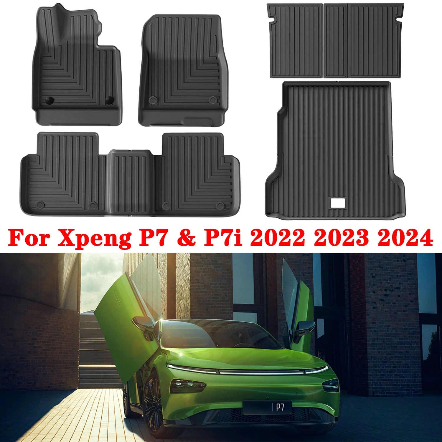 For Xpeng P7 / P7i 2022 2023 2024 Floor Mats Cargo Liner, Waterproof Anti-slip Trunk Mat TPE Foot Pads Left Hand DrIve