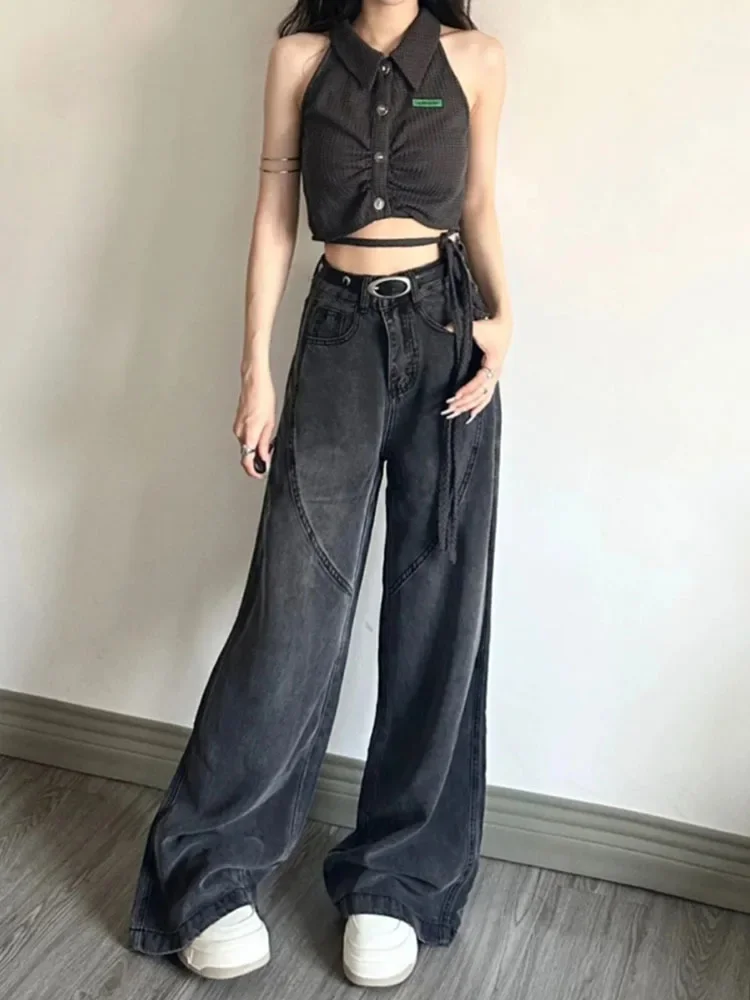 

Harajuku Black Baggy Jeans Women Japanese Y2K Grunge Distressed Oversize Denim Pants Kpop Hippie Korean Style Trousers