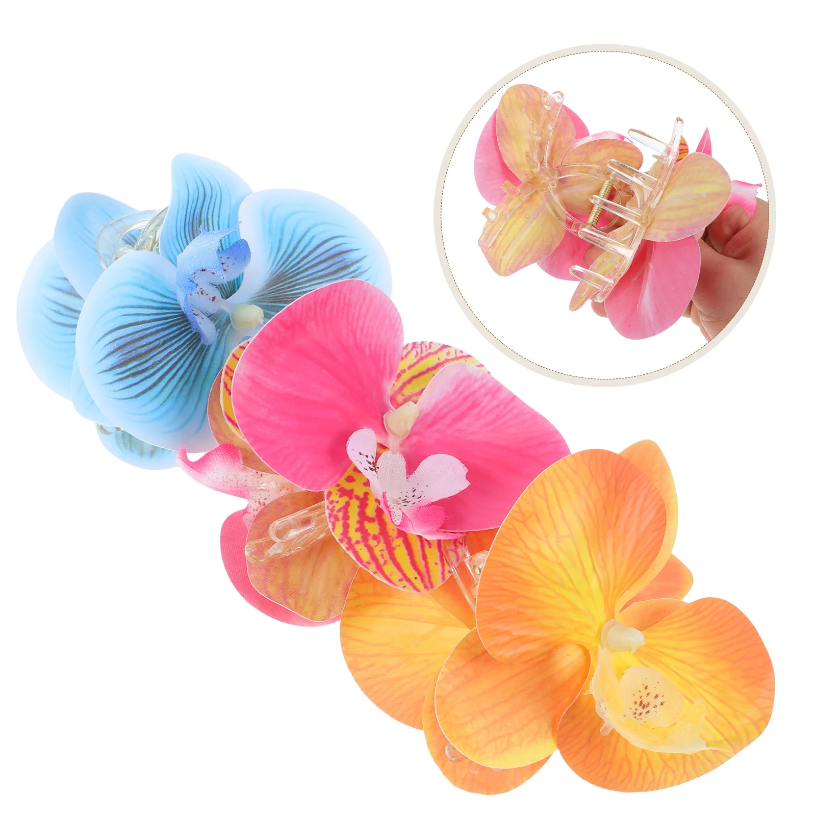

3 шт., заколки для волос с цветком фаленопсиса, большие заколки с цветочным принтом для женщин, свадебная вечеринка, романтические аксессуары для волос, заколка для волос с цветком