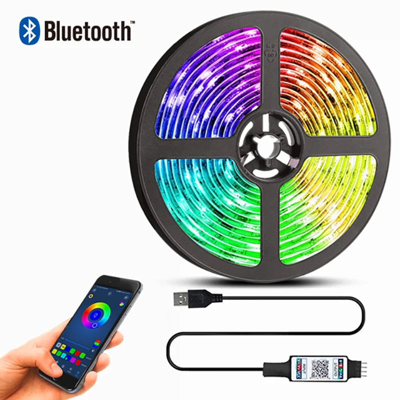 ไฟ LED Strip RGB APP ควบคุมสีเปลี่ยนโหมดไฟสําหรับตกแต่งห้องบลูทูธทีวี SMD5050 RGB