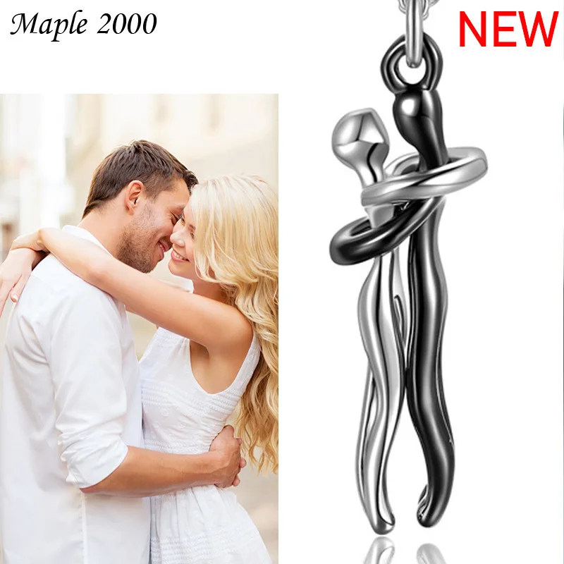 

Fashion stainless steel couple personality hug pendant necklace, multi-color, gift, wedding
