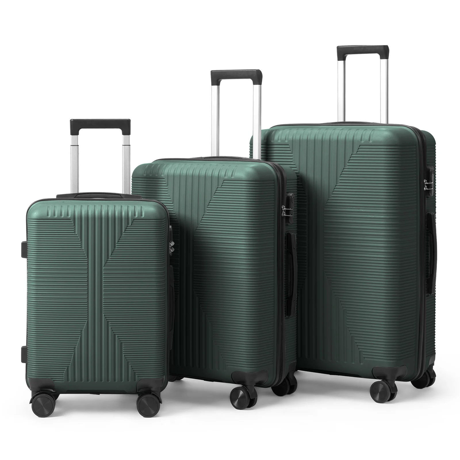 PP Trolley Case 20in 24in 28in 3PCS Suitcase Set Dark Green