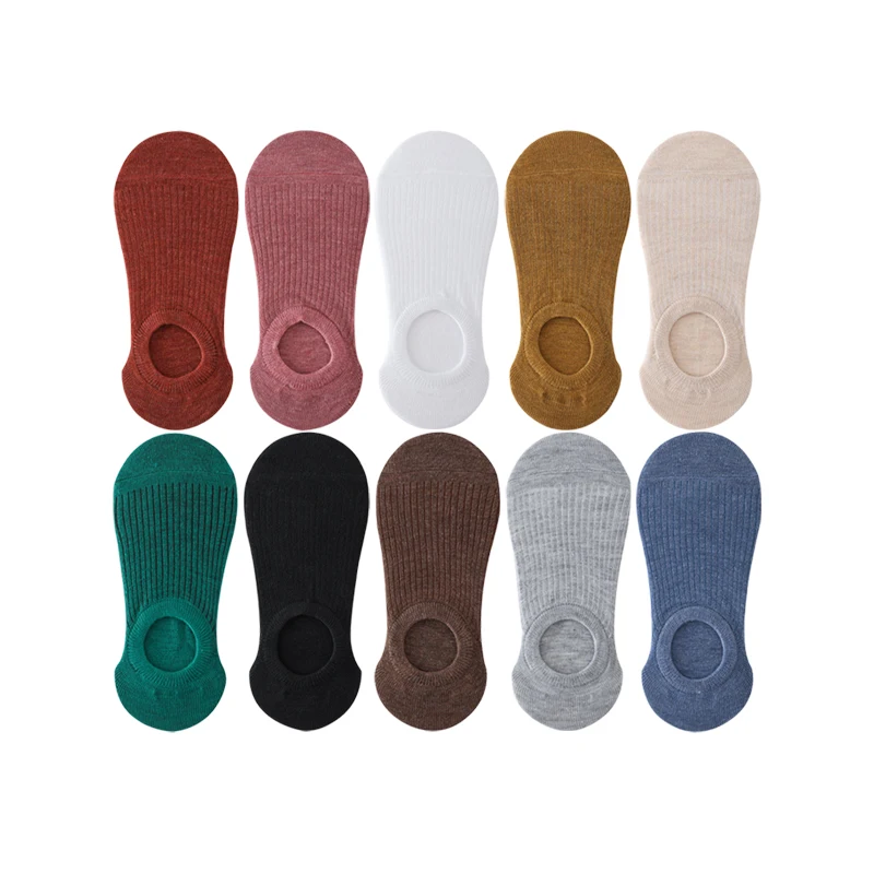 5 Pairs Women Sock Slippers Set Solid Colors Summer Thin Breathable Invisible Boat Socks Non Slip Silicone No Show Short Socks