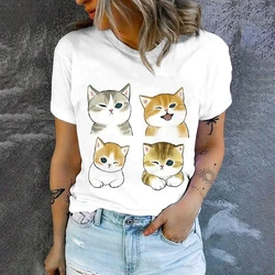 Elegant Casual Comfortable Round Neck Short Sleeve Cute Cat Print Fashion T-shirt Summer Breathable Loose Women's Short Sleeve