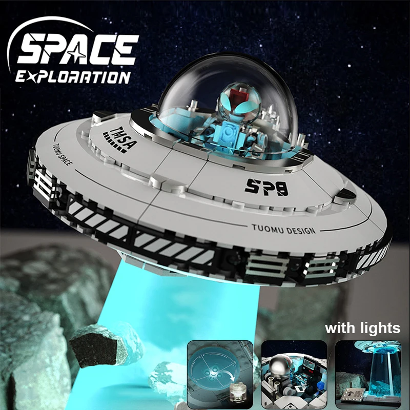 

700pcs LED Light Up UFO Building Blocks Set, Alien Spaceship Model Kit, STEM Toys for Kids Adults, Desktop Home Decor Gift Idea