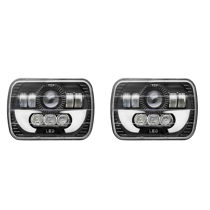 2Pcs 7 Inch Square Daytime Running Light Car Motorcycle Front Headlight DRL High Low Beam Flood Spotlights