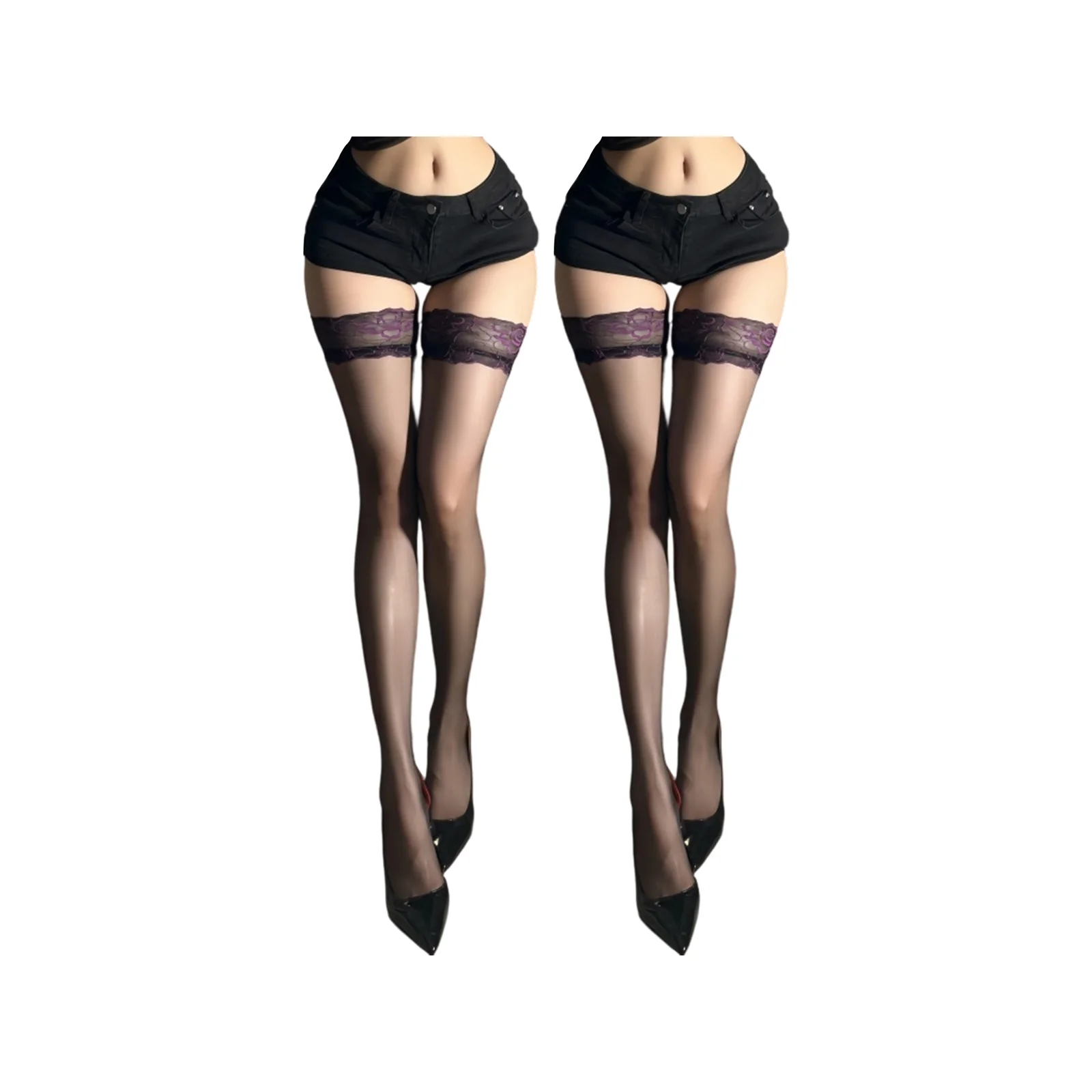 Embroidered lace high stockings set (five colors available: purple/blue/red/yellow/silver)
