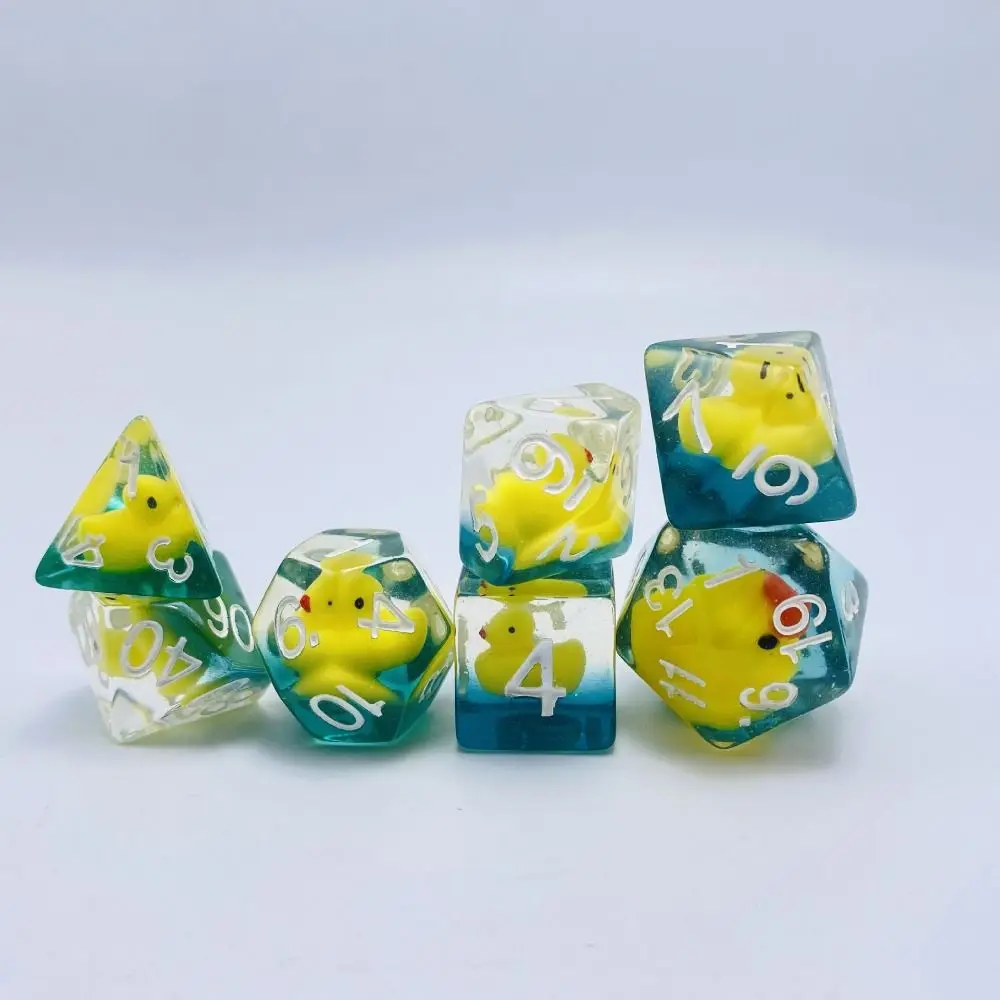 7Pcs/set 7-Die Table Game DND Dice D4 D6 D8 D10 D12 D20 Party Game Polyhedral Dice Acrylic Filled with Ducks Animal Game Dice