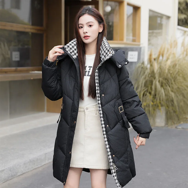 Women\'s Stitching Cotton-padded Parkas Coat 2025 Winter New Female Long Detachable Hat Jacket Padded Cotton Overcoat