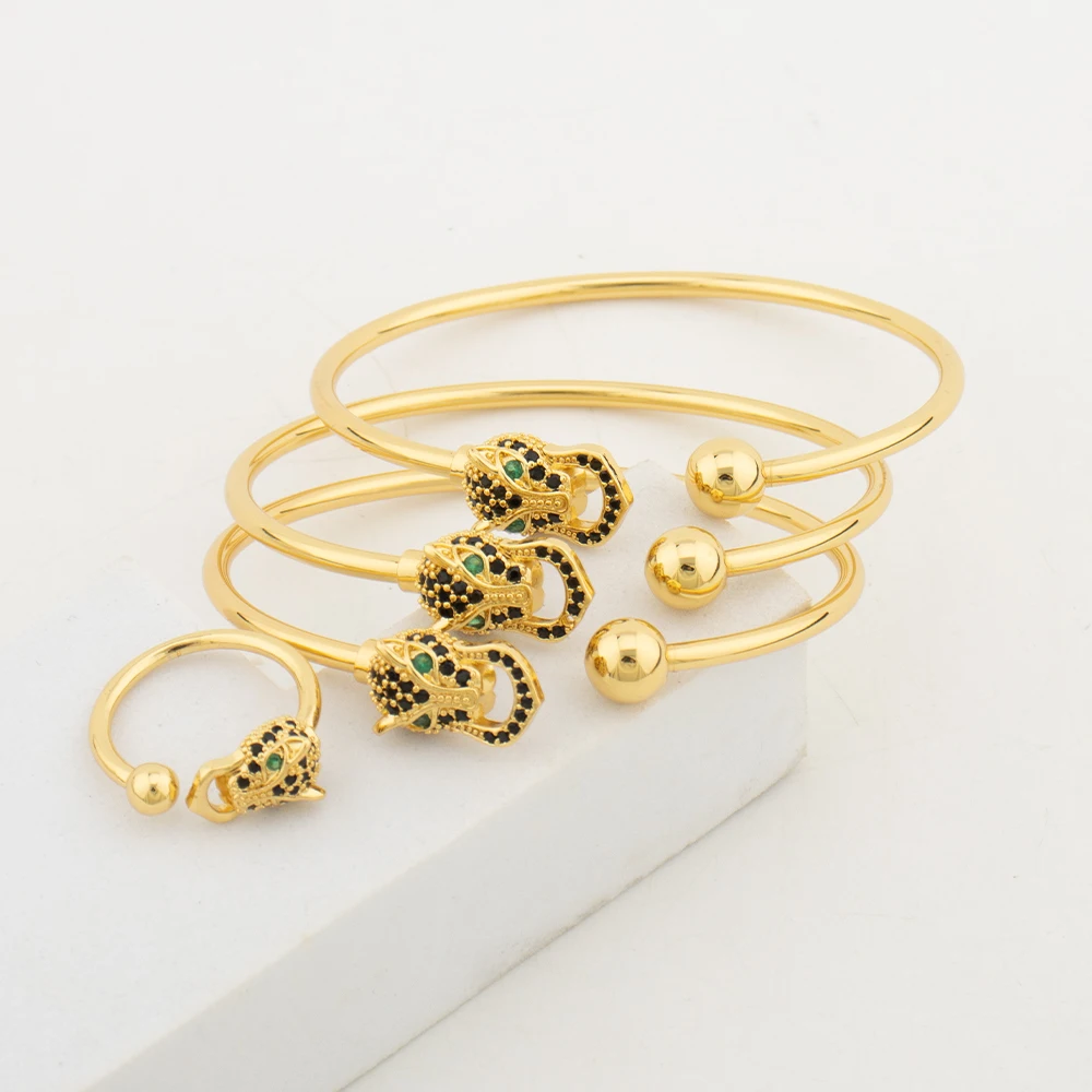 New Trendy Personality Bracelet with Finger Ring Fashion Leopard Head Ring Bracelet Is Suitable for Women's Punk Style Jewelry