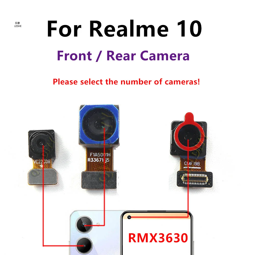 Задняя камера для Realme 10, передняя часть для селфи, задняя основная камера, гибкий кабель, детали RMX3630