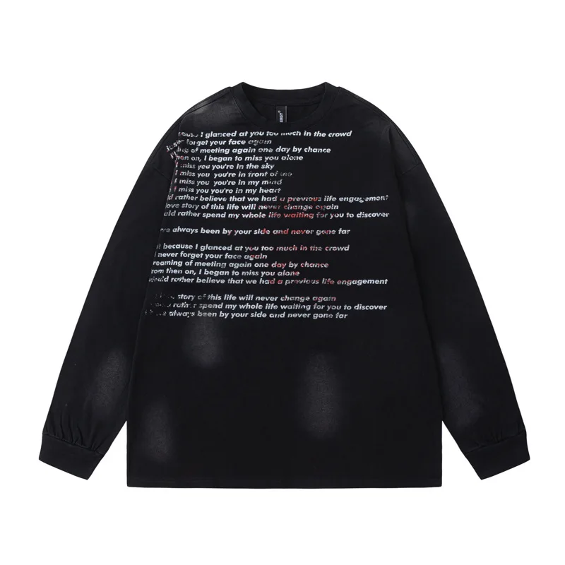 

Guochao hip-hop slogan letter printing long-sleeved T-shirt men's autumn trendy brand street loose bottoming shirt top