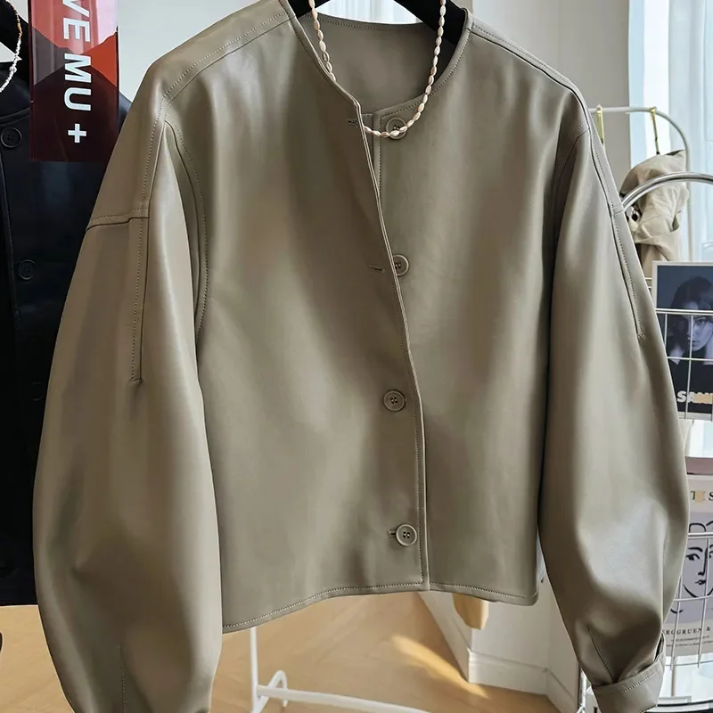 Women's Jackets Leather Jacket High-grade Short Black Single-Breasted Jacket is Popular this Year with Retro Leather Coat Women