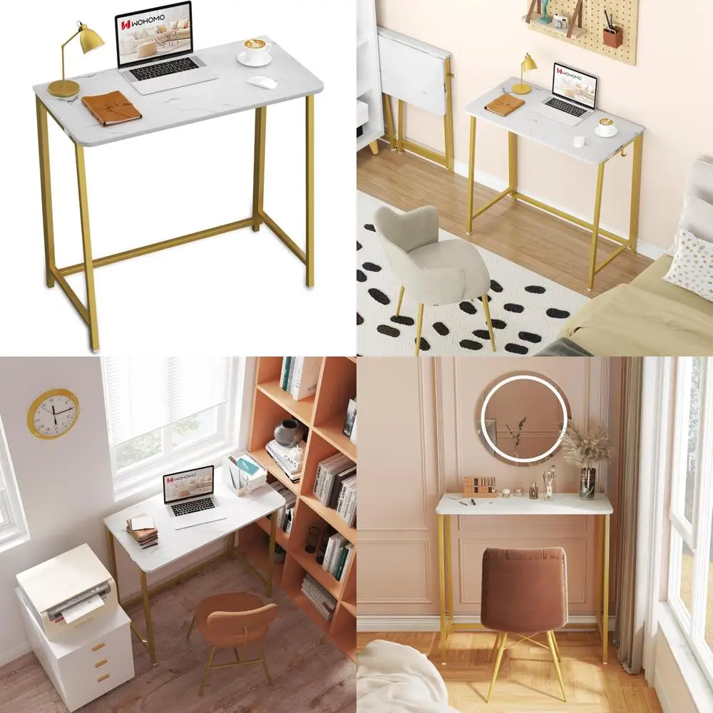 

Складной стол белого мрамора, компактный стол 31,5 для небольших помещений с золотыми ножками, простая сборка, складной компьютерный стол для дома