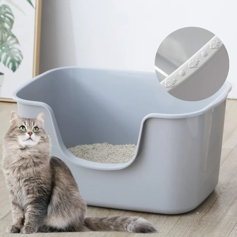 

High Side Cat Litter Box, X-Large Litter Box 25.19" L x 16.34" W x 12.99" H,Cat Litter Pan,(Grey)