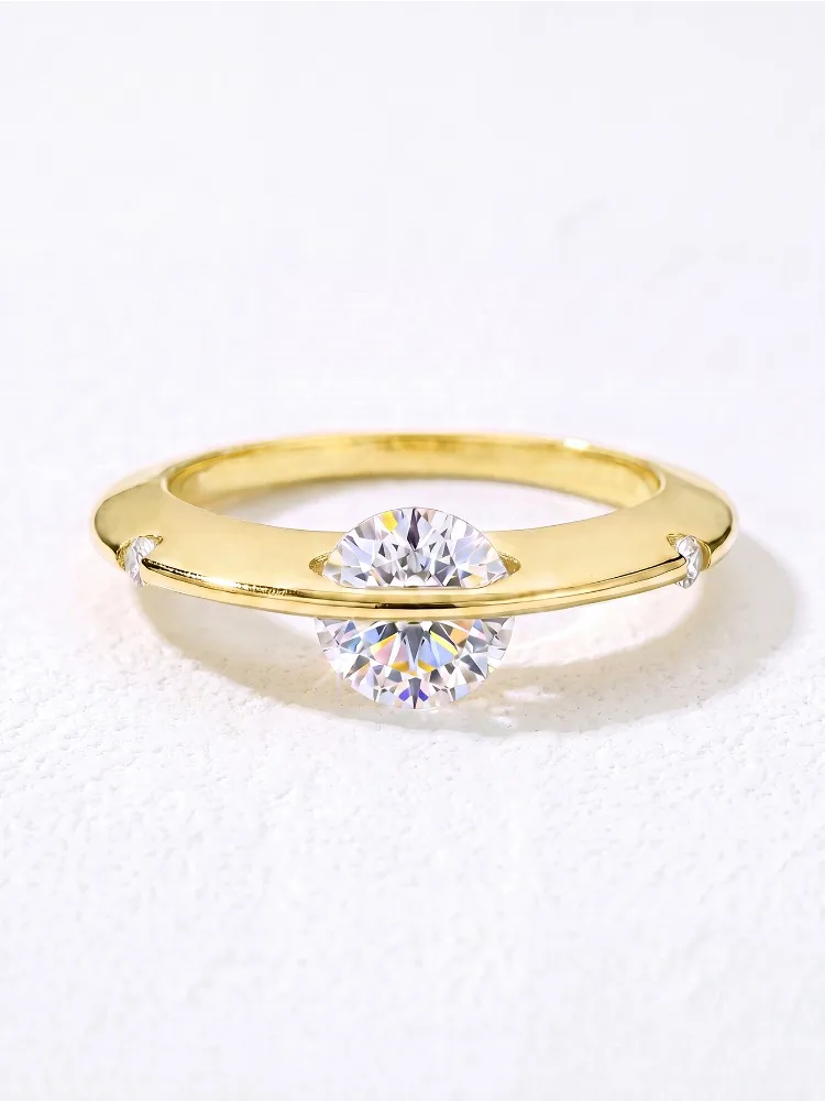 Modischer Echter 1CT Moissanit-Diamant Planeten-Umlaufring aus 925 Sterling Silber, Verlobungsring für Frauen, Edles Schmuckstück – Detail 5