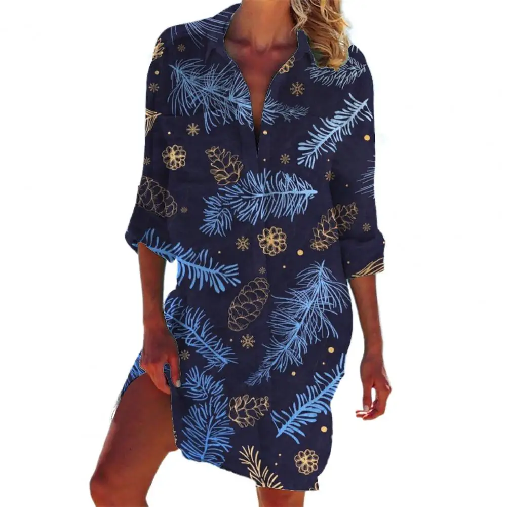 Bikini Cover Up Turn-down Collar Long Sleeve Pockets Bikini Shirt Leaf Printed Beach Sunscreen Swimwear Coat for Outdoor