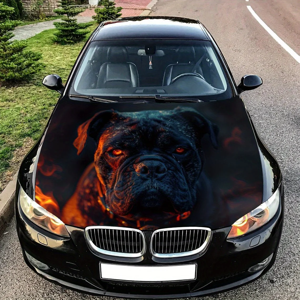 

Черный бульдог, наклейка на капот автомобиля, виниловая пленка, наклейки на крышку двигателя, защитная пленка на капот автомобиля, дизайн молнии