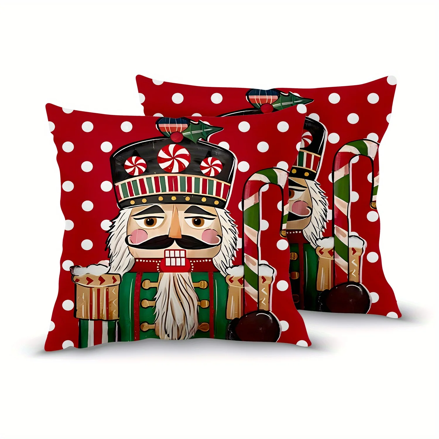 

2pcs Vintage Christmas Nutcracker Pillow Covers - Red Polka Dot Farmhouse Holiday Decor, 18x18 Inch Soft Plush Zipper Closure