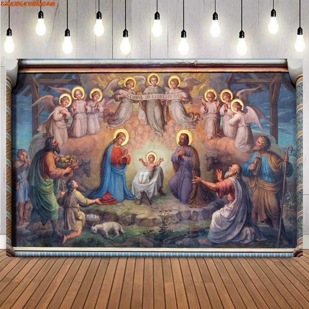 Christian Jesus Birth Backdrops Christmas Angel Nativity Scene Party Decoration Background for Photography Photo Studio Props