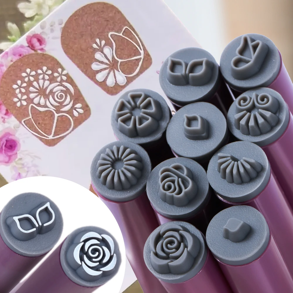 4/6/10pcs Nail Art Stamp Pen Set Floral Butterfly Pattern Nail Graffiti Pen Flower Painting Drawing Nail Brush Stamp Pen Tools