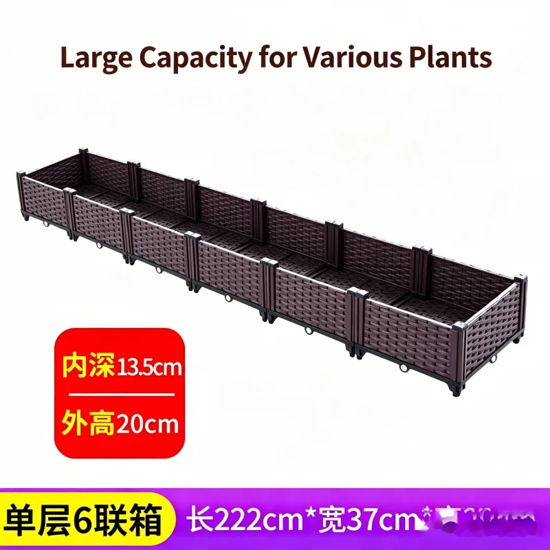 

Plastic Raised Garden Bed 6 Grid 222x37x21cm Planter Box for Vegetables Flowers Herbs Outdoor Indoor Balcony Patio Backyard Gard