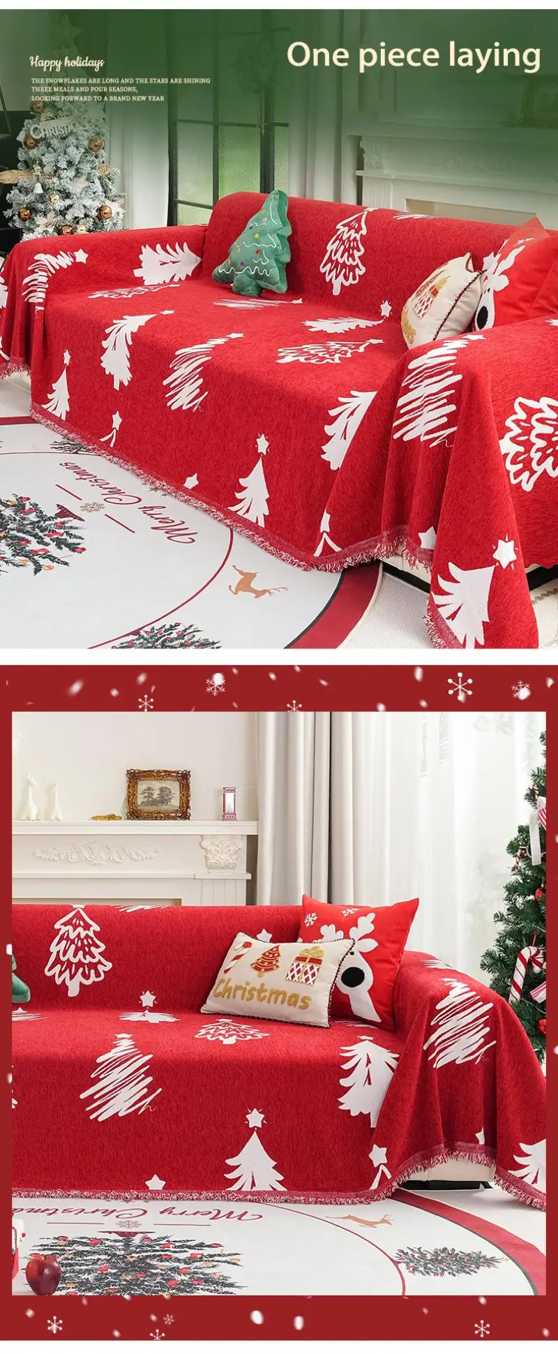 Weihnachts-Sofabezug-Decke, Festliche Wohnzimmer-Dekoration, Rote Beidseitige Wiederverwendbare Sofabezüge aus Stoff – Detail 7