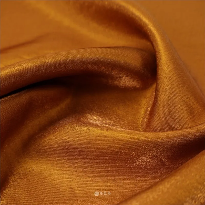 Solid-color caramel-colored lustrous glass silk linen satin fabric Chinese-style dress