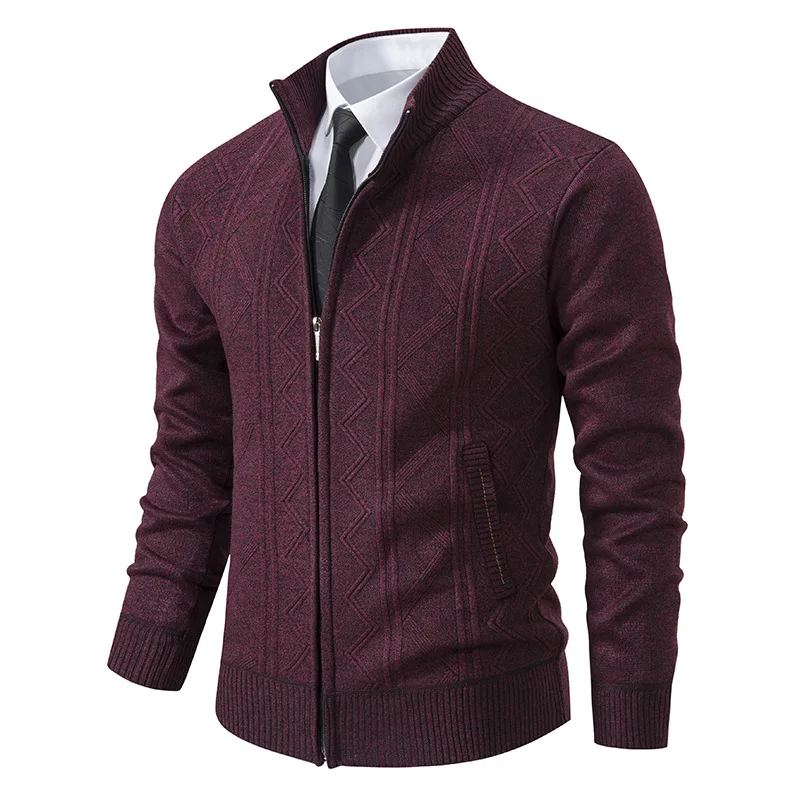

Men New Casual Slight Strech Sweaters Stand Collar Cardigan Knitted Solid Sweater Loose Fit Zipper Loose Pockets Knitted Autumn