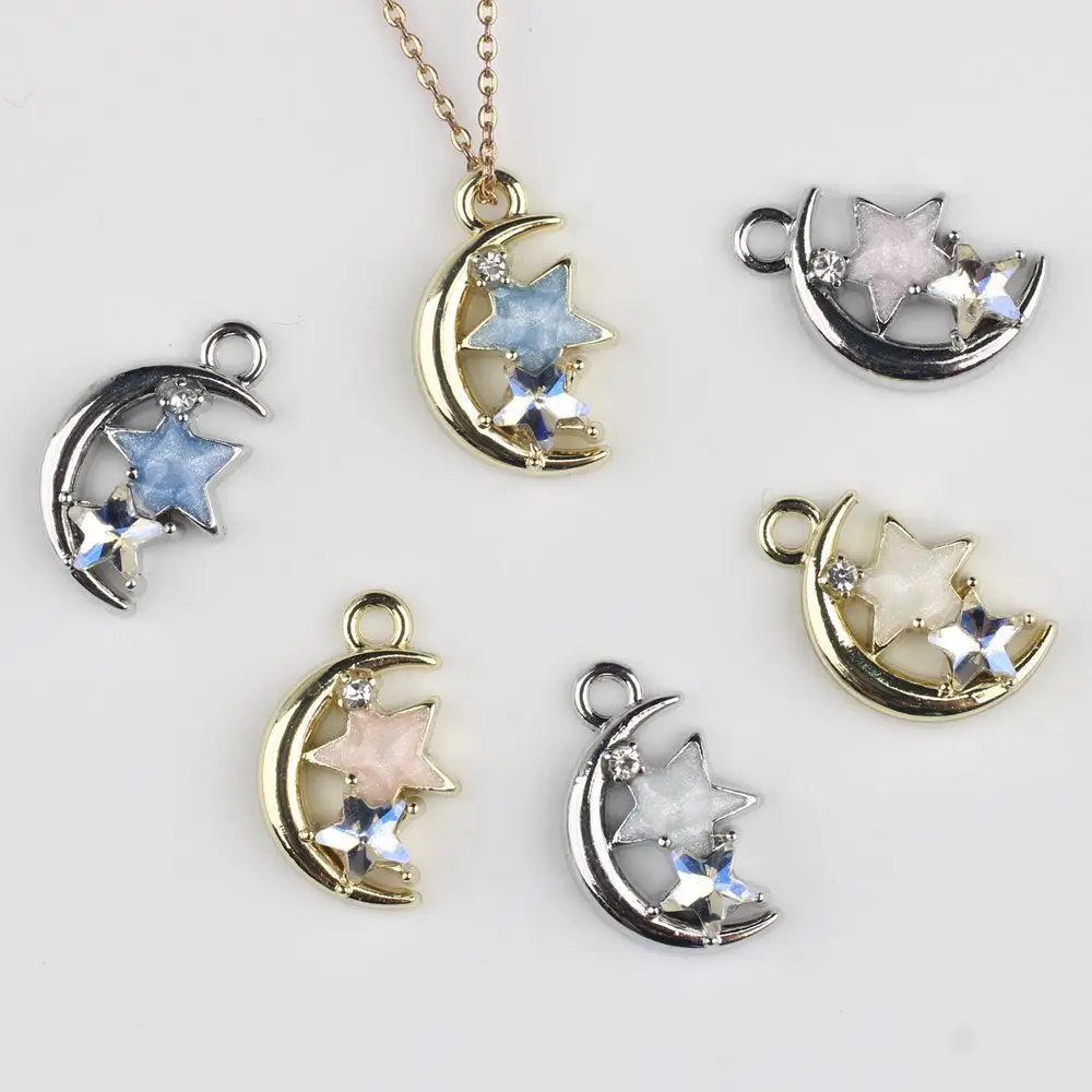 40pcs Handmade Silvery Golden Color Jewelry Pendant Charms Star Moon Necklace Earrings Pendants Diy Jewelry Making Findings