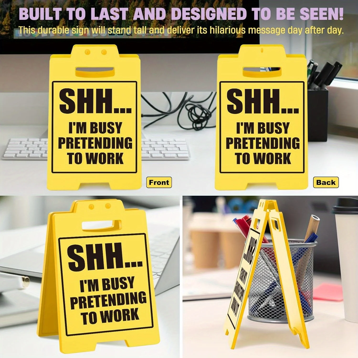 Funny Office Desk Sign - Out to Lunch Be Right Back in Minutes, Gag Fun Gift for Coworker Teammate Employee Boss, Office Desk Si