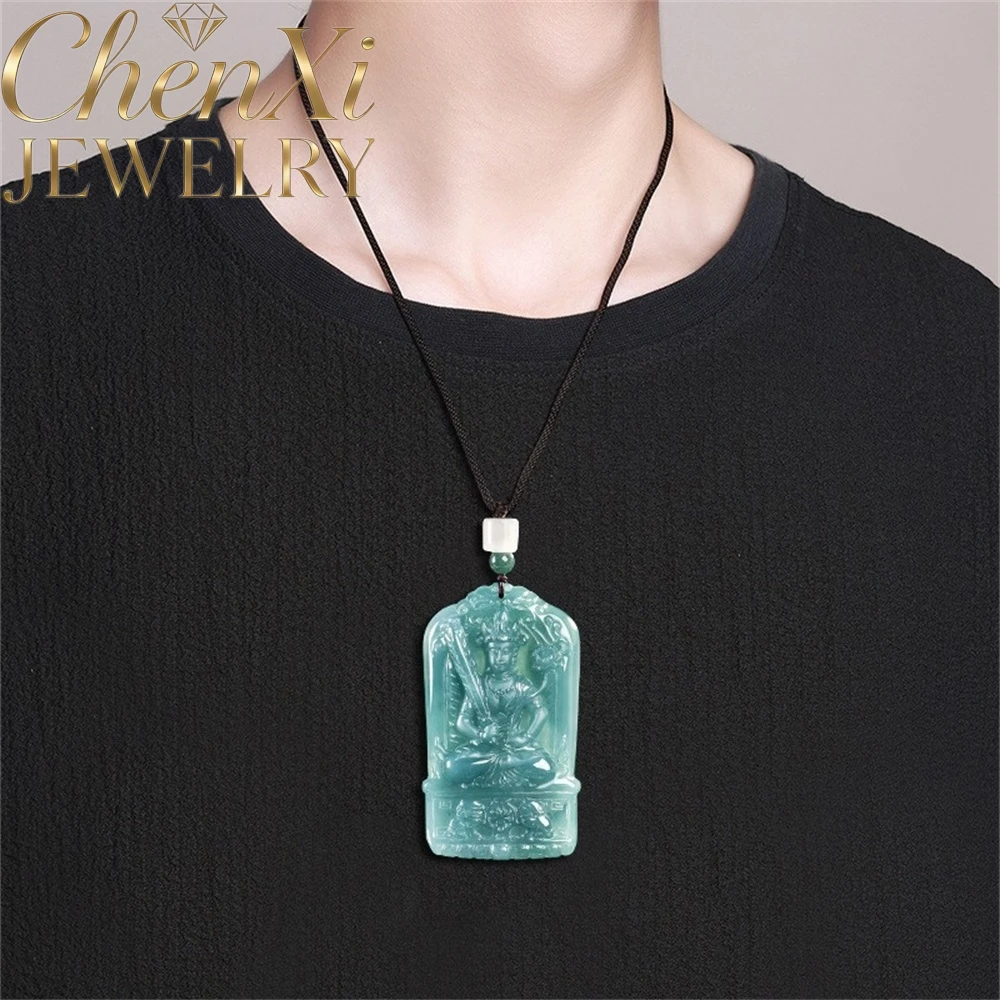 

Natural Blue Water Jadeite Void Concealing Bodhisattva Pendant Luxury Quality Fashion Fine Jewelry Amulets And Mascots Exquisite