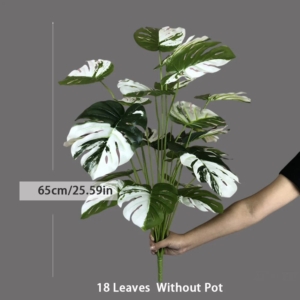 65-95cm Großer Künstlicher Monstera Variegata Baum, Künstliche Palmenpflanzen, Weiße Swiss Cheese Pflanze für Heim, Party, Outdoor, Hochzeitsdekoration – Detail 5