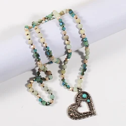 Fashion Bohemian Jewelry 6mm Stone/Glass Knotted Oblique Heart Pendant Necklaces For Women Festival Gift