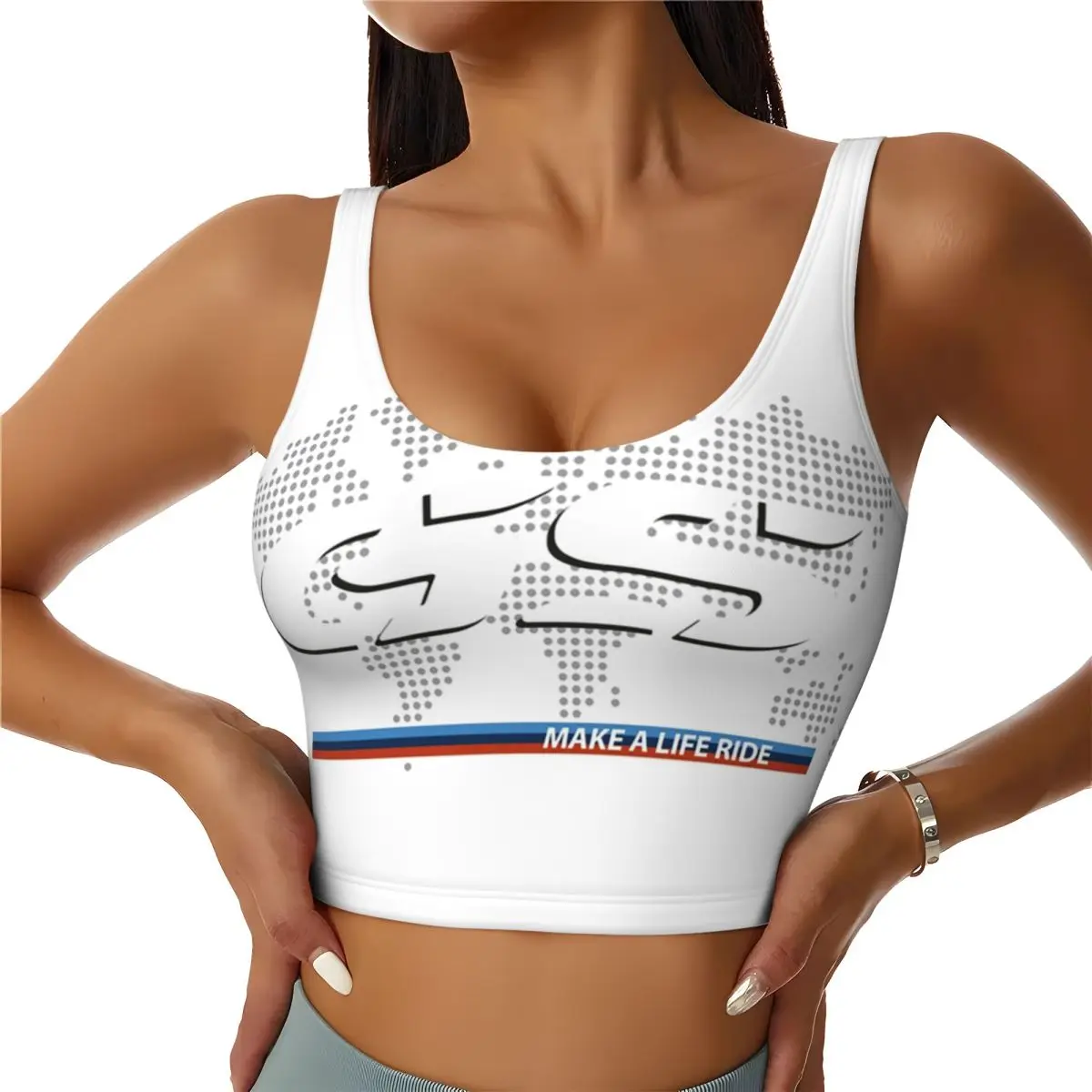 Custom High Impact Make A Life Ride GS Motorcycle Adventure Sports Bra Women's World Map Gym Workout Yoga Crop Top